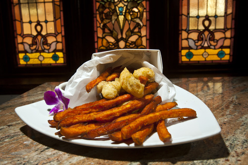 Chris Detrick  |  The Salt Lake Tribune
Fish and chips with black cod and sweet potatoes ($13) at Ichiban Sushi in Salt Lake City Thursday June 13, 2013.
