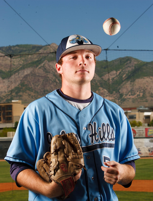 Trent Nelson  |  The Salt Lake Tribune
Salem Hill's Colton Hill (4A MVP),  Saturday June 8, 2013 at Lindquist Field in Ogden.