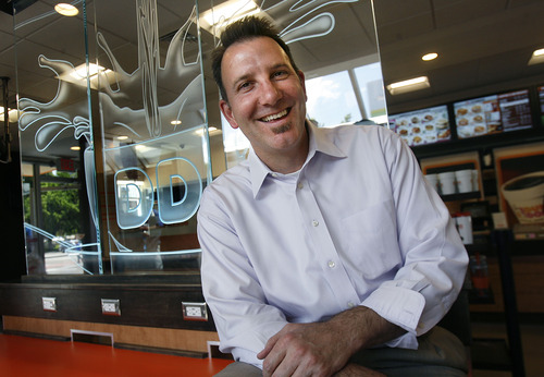 Scott Sommerdorf   |  The Salt Lake Tribune
V.P. of Marketing and CTO of Dunkin' Donuts Gary Shatswell poses for a photo at the end of a tour of the new Dunkin' Donuts store at 217 E. 400 South in Salt Lake City, scheduled to open Tuesday, June 25.