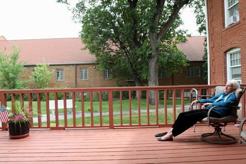 Rick Egan  | The Salt Lake Tribune 

Colleen Evans relaxes on the deck, at the Sara Daft Home, an assisted living center on 1300 East in Salt Lake City, Monday, June 24, 2013. This year marks the100th anniversary of the Sara Daft Home.