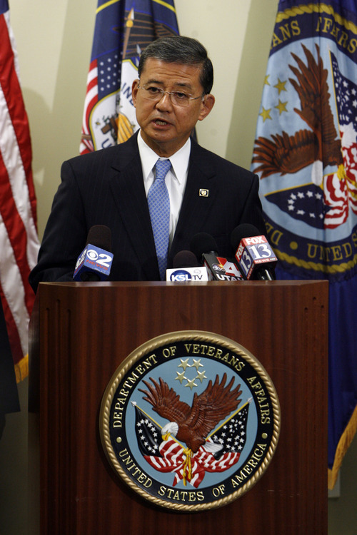 Francisco Kjolseth  |  The Salt Lake Tribune
Eric Shinseki, secretary of Veterans Affairs, visits the VA regional office and the George E. Wahlen Veterans Affairs Medical Center on Tuesday, June 25, 2013. The press event came during his morning visit to the regional office, which handles benefits claims for veterans from around the country.