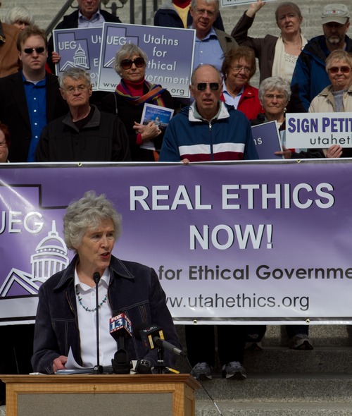 Tribune file photo
Dixie Huefner, of Utahns for Ethical Government, says state ethics laws are weak -- including the waiting period for lawmakers to turn lobbyist.