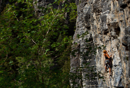 Trent Nelson  |  The Salt Lake Tribune
Mindy Shulak climbs the Division Wall, Wednesday June 19, 2013 in American Fork Canyon.