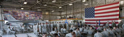 Steve Griffin | The Salt Lake Tribune
Members of the 388th Maintenance Operations Squadron at Hill Air Force Base gather for a deactivation ceremony in Ogden Friday June 28, 2013. The squadron is the smallest of its kind in the Air Force, with just 150 people, and was chosen to be inactivated a year ago as part of an Air Force-wide restructuring initiative. The idea is to better allocate company and field grade officers to needed positions.