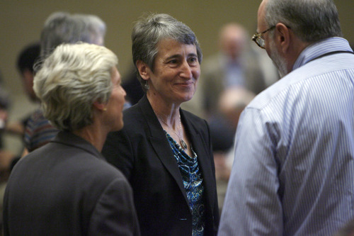 Francisco Kjolseth  |  The Salt Lake Tribune
Secretary of Interior Sally Jewell gets ready to address the Western Governors' Association conference, attended by Gov. Gary Herbert and Utah Congressman Rob Bishop at the Montage hotel at Deer Valley on Friday, June 28, 2013.
