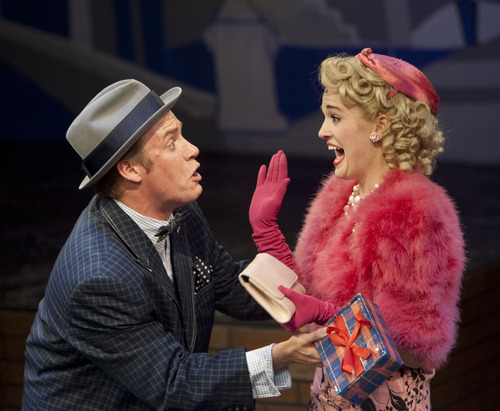 Steve Griffin  |  The Salt Lake Tribune
Carter Thompson, as Nathan Detroit, and Kelly Hennessey, as Miss Adelaide, in the Hale Center Theater's production of "Guys and Dolls" in Orem, Utah Tuesday June 25, 2013.
