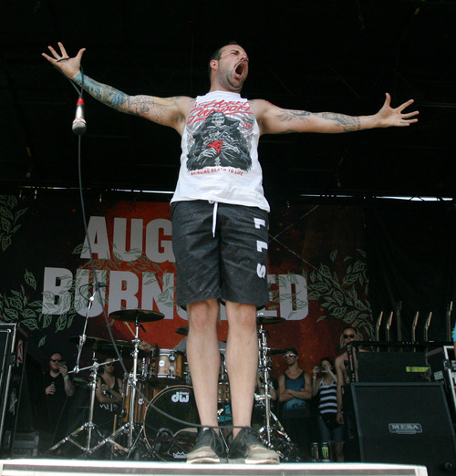 Rick Egan  | The Salt Lake Tribune 

Jake Luhrs, lead vocalist for August Burns Red, performs at the Vans Warped Tour, at the Utah State Fairgrounds, Saturday, June 29, 2013.
