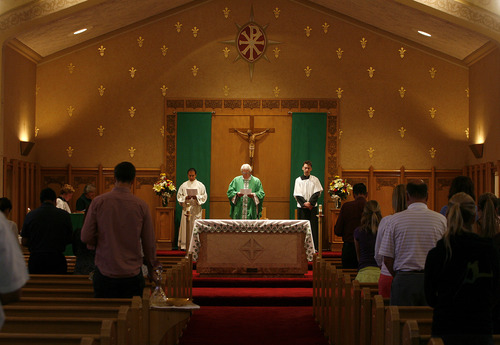 Scott Sommerdorf   |  The Salt Lake Tribune
Morning Mass at Our Lady of Lourdes Catholic Church. The church is celebrating its 100th anniversary. Sunday, June 23, 2013.