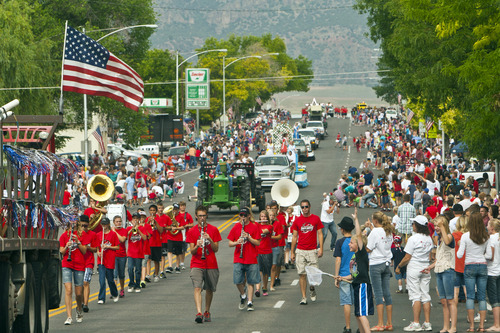 Chris Detrick  |  The Salt Lake Tribune
Members of the North Sanpete High School Marching Band perform during the 4th of July parade in Moroni Thursday July 4, 2013.