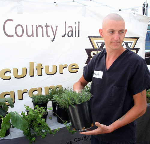 Rick Egan  |  The Salt Lake Tribune 
Robert Dillenbeck sells vegetables at the County Jail booth at the Farmers Market in Pioneer Park, Saturday, June 22, 2013.