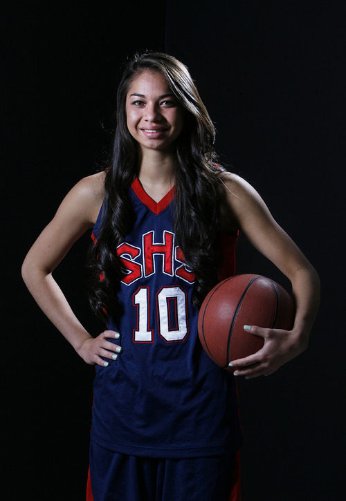 Scott Sommerdorf   |  The Salt Lake Tribune
High school girl's all-state basketball player Malia Nawahine, Saturday, April 13, 2013.