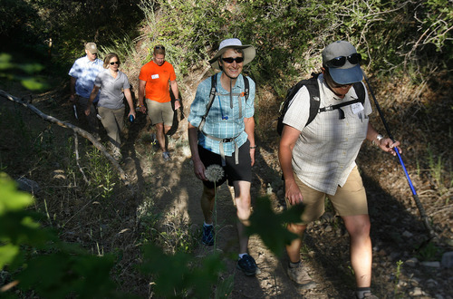Scott Sommerdorf  |  The Salt Lake Tribune
Secretary of Interior Sally Jewell hikes to Barney's Peak in the Oquirrhs with BLM employees in June.