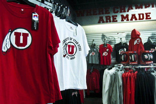 Chris Detrick  |  The Salt Lake Tribune
University of Utah merchandise for sale at their Utah Red Zone store at 10497 South State Street in Sandy Saturday.