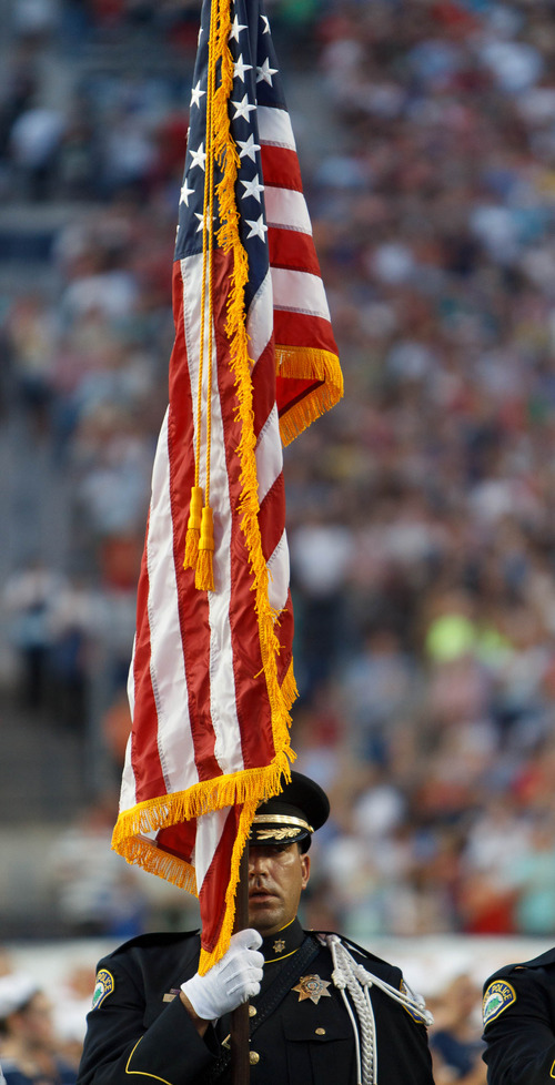 Trent Nelson  |  The Salt Lake Tribune
Presentation of the colors at the Stadium of Fire Thursday July 4, 2013 in Provo.