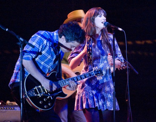 Paul Fraughton  |  The Salt Lake Tribune
She & Him will perform as part of the Red Butte Garden 2013 Outdoor Concert Series. Here,  M. Ward and Zooey Deschanel of the duo perform at the Twilight Concert Series in 2010.