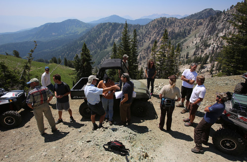 Francisco Kjolseth  |  The Salt Lake Tribune
Great Western Mining Co. representatives took federal and state land managers to the area around the top of Big Cottonwood Canyon to discuss their ideas for a proposal that would transfer their private property into the public domain.