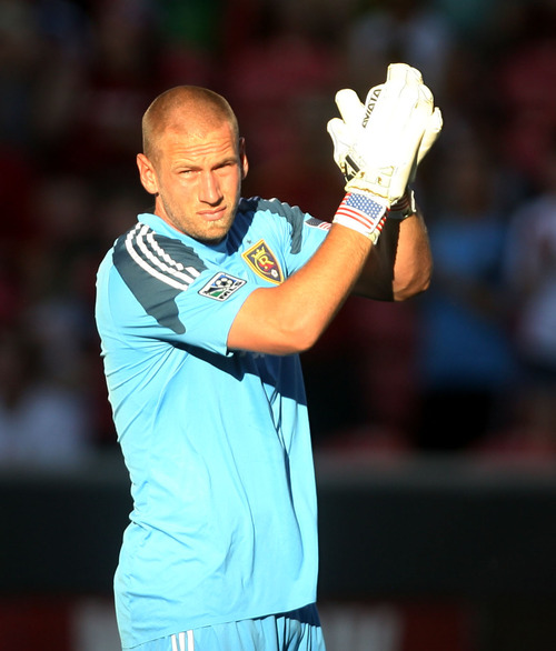 Steve Griffin | The Salt Lake Tribune


 RSL's goal keeper Josh Saunders claps for the crowd at the start of the RSL versus Carolina Railhawks game in the U.S. Open Cup at Rio TInto Stadium in Sandy, Utah Wednesday June 26, 2013.