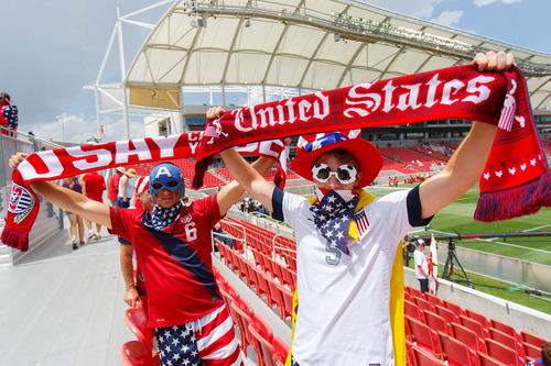 Trent Nelson  |  The Salt Lake Tribune
US fans Chris and Andrew Liotta await the start of the game as the United States faces Cuba in CONCACAF Gold Cup soccer at Rio Tinto Stadium in Sandy, Saturday July 13, 2013.