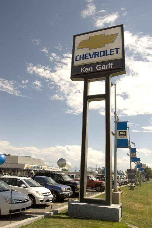 Paul Fraughton  |   Salt Lake Tribune
A new sign in front of the  Gene Harvey Chevrolet in American Fork that was purchased by Ken Garff Automotive Group.                            
 Monday, July 15, 2013