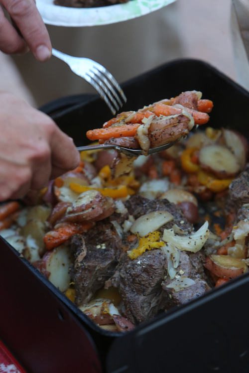 Francisco Kjolseth  |  The Salt Lake Tribune
Hearty dishes are a welcome sight following a long day of hiking in the hot sun while camping in Arches Utah.