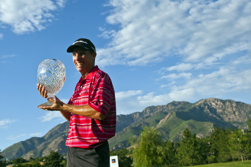 Chris Detrick  |  The Salt Lake Tribune
Steven Alker celebrates after winning the Web.com Tour's Utah Championship at Willow Creek Country Club Sunday July 14, 2013.