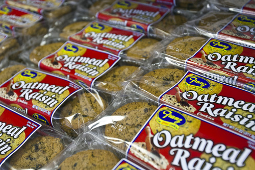 Chris Detrick  |  The Salt Lake Tribune
Oatmeal raisin cookies for sale at Franz Bakery in Salt Lake City on Tuesday, July 16, 2013. United States Bakery of Portland, Ore., better known as Franz Bakery, recently received approval from U.S. Bankruptcy Court to buy the Salt Lake bakery, five depots and seven stores in Utah formerly operated by Hostess.