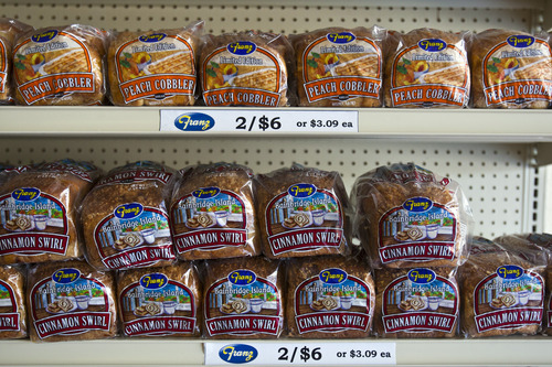 Chris Detrick  |  The Salt Lake Tribune
Bread for sale at Franz Bakery in Salt Lake City on Tuesday, July 16, 2013. United States Bakery of Portland, Ore., better known as Franz Bakery, recently received approval from U.S. Bankruptcy Court to buy the Salt Lake bakery, five depots and seven stores in Utah formerly operated by Hostess.