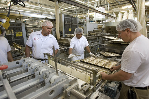 Paul Fraughton  |  The Salt Lake Tribune
Workers at the former Hostess Bakery in Salt Lake City, now owned by the United States Bakery of Portland, Ore., known as Franz Bakery, use the facility to produce buns. United States Bakery of Portland, Ore., better known as Franz Bakery, recently received approval from U.S. Bankruptcy Court to buy the Salt Lake bakery, five depots and seven stores in Utah formerly operated by Hostess.