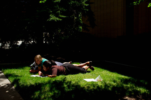 Trent Nelson  |  The Salt Lake Tribune
Missionaries Capri Seaberg and Afeisiuloa Fatiau study at the LDS Missionary Training Center in Provo Tuesday June 18, 2013.