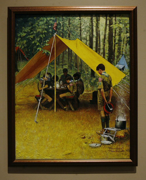 Scott Sommerdorf  |  The Salt Lake Tribune
"We Thank Thee, O' Lord" - Norman Rockwell. 
"American Originals: Norman Rockwell and Scouting" features 23 original works of art by Norman Rockwell at the LDS Church History Museum. Original artwork in the exhibit draws from a collection of paintings used for Boy Scout calendars and covers of Boys' Life magazine, Thursday, July 18, 2013.