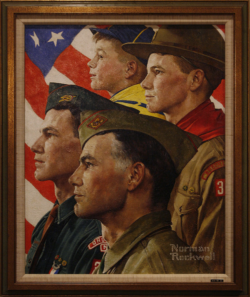 Scott Sommerdorf  |  The Salt Lake Tribune
"Growth of a Leader" 1964 - Norman Rockwell. 
"American Originals: Norman Rockwell and Scouting" features 23 original works of art by Norman Rockwell at the LDS Church History Museum. Original artwork in the exhibit draws from a collection of paintings used for Boy Scout calendars and covers of Boys' Life magazine, Thursday, July 18, 2013.
