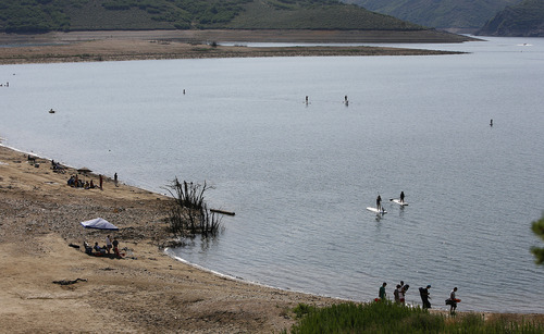 Scott Sommerdorf   |  The Salt Lake Tribune
Low water levels from low snowpack is impacting reservoirs across Utah, and can be seen here at Jordanelle Reservoir near Heber, Sunday, July 21, 2013.
