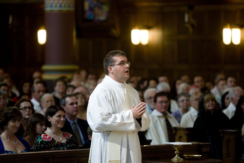 Kim Raff  |  The Salt Lake Tribune
The Rev. Christopher Gray stands in front of the congregation and speaks when called on to begin the ordination ceremony as a priest at the Cathedral of the Madeleine in Salt Lake City on June 29, 2013.