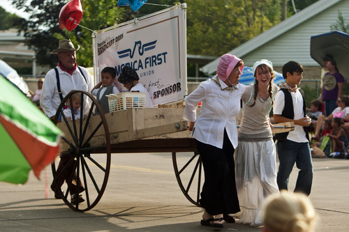Chris Detrick  |  The Salt Lake Tribune
The America First Credit Union hand cart during the 62nd annual Bountiful Handcart Days Grand Parade Tuesday July 23, 2013.