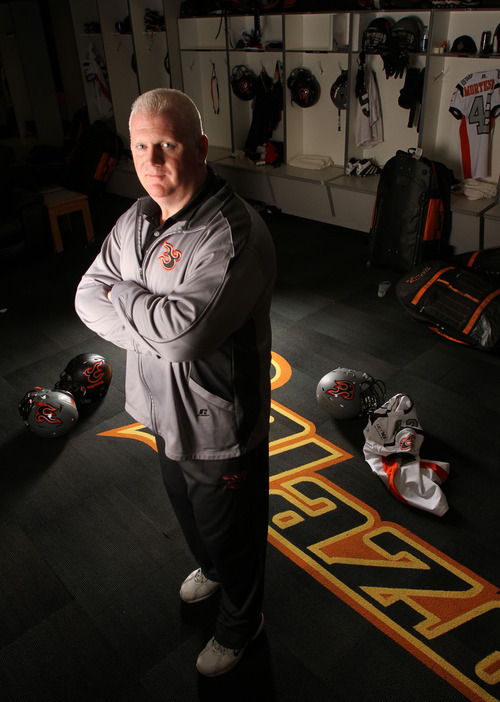 Francisco Kjolseth  |  The Salt Lake Tribune
Ron James, coach and team president of the Utah Blaze, has helped create the organization in his own image: sharp, professional, and with moves that don't always seem savvy at first but can turn out well.