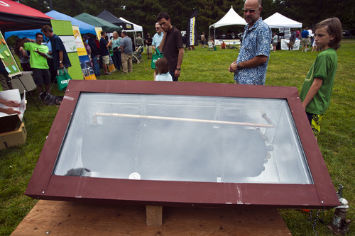 Chris Detrick  |  The Salt Lake Tribune
A solar hot water heater on display during Solar Day at Liberty Park on Saturday.