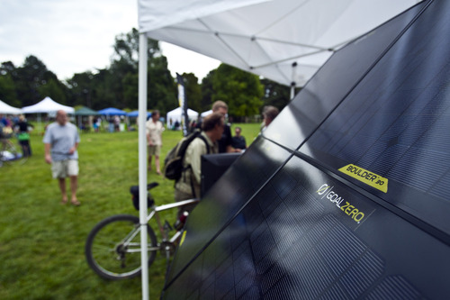 Chris Detrick  |  The Salt Lake Tribune
A Sunmodule solar panel on display during Solar Day at Liberty Park Saturday July 27, 2013.