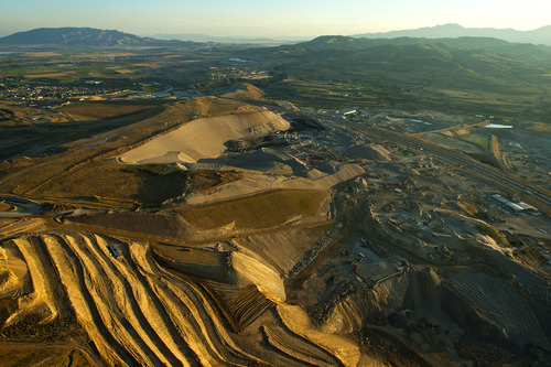 Chris Detrick  |  The Salt Lake Tribune
An aerial view of Geneva Rock Products near the Point of the Mountain Flight Park Friday July 19, 2013.