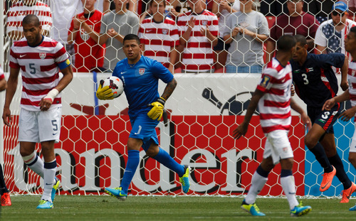Trent Nelson  |  The Salt Lake Tribune
USA goalkeeper Nick Rimando with the ball as the United States faces Cuba in CONCACAF Gold Cup soccer at Rio Tinto Stadium in Sandy, Saturday July 13, 2013.