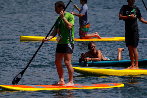 Trent Nelson  |  The Salt Lake Tribune
Outdoor Retailer Summer Market convention-goers try out personal watercraft at Pineview Reservoir, Tuesday July 30, 2013.