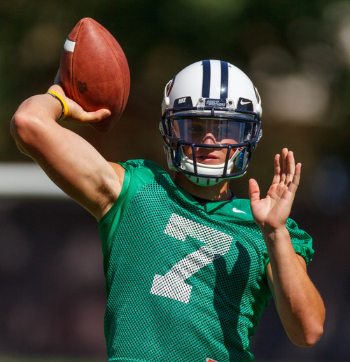 Trent Nelson  |  The Salt Lake Tribune
Christian Stewart warming up at BYU football practice in Provo Saturday August 3, 2013.