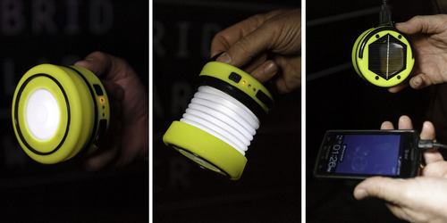 Trent Nelson  |  The Salt Lake Tribune
HybridLight's combination solar powered flashlight/lantern/USB cell phone charger is displayed in the tent pavilion at the Outdoor Retailer Summer Market in Salt Lake City on Friday Aug. 2, 2013.