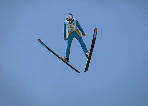 Scott Sommerdorf   |  The Salt Lake Tribune
Sarah Hendrickson of Park City jumps as she wins the U.S. Ski Jumping Championships in Park City, Sunday, August 4, 2013.