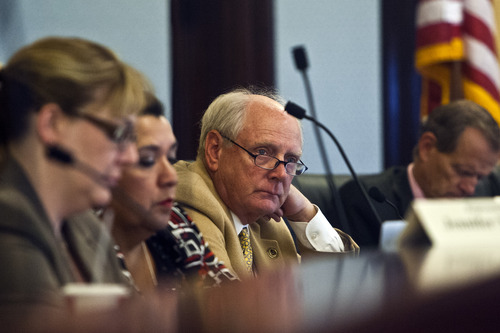 Chris Detrick  |  The Salt Lake Tribune
Rep. Lynn N. Hemingway, D-Salt Lake City, listens during a special House committee investigating Attorney General John Swallow at the Utah State Capitol Tuesday August 6, 2013.
