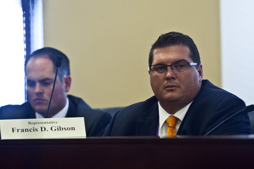 Chris Detrick  |  The Salt Lake Tribune
Rep. Francis D. Gibson, R-Mapleton, listens during a special House committee investigating Attorney General John Swallow at the Utah State Capitol Tuesday August 6, 2013.