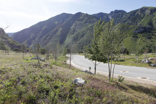 Al Hartmann  |  The Salt Lake Tribune
The Salt Lake County Planning Commission took a driving tour of the proposed Tavaci Development site at the mouth of Big Cottonwood Canyon Friday June 7. Although much of the infrastructure has been in place for years, most of the housing lots have remained unsold. Developer Terry Diehl is asking the county to rezone 47 acres for a high-density project after disconnecting from Cottonwood Heights, which did not go along with his request.