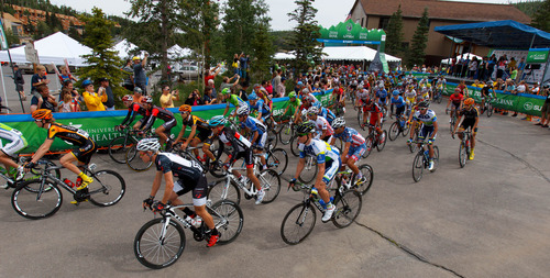 Trent Nelson  |  The Salt Lake Tribune
Riders take off at the start of the Tour of Utah at Brian Head Tuesday August 6, 2013.