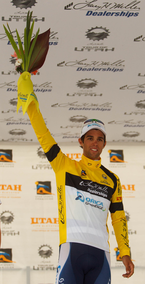 Trent Nelson  |  The Salt Lake Tribune
Michael Matthews celebrates his stage two win in the Tour of Utah Wednesday August 7, 2013.