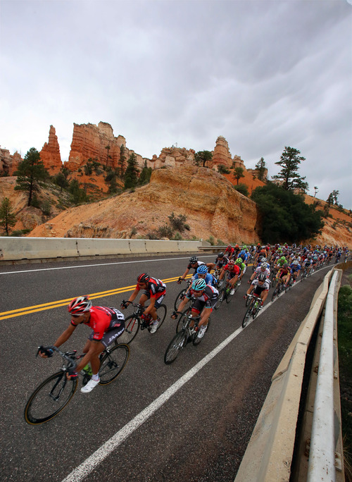 Francisco Kjolseth  |  The Salt Lake Tribune
The Tour of Utah covers some of Utah's most scenic areas for stage 2 including a section of Bryce Canyon National Park with riders taking on 130 miles from Panguitch to Torrey on Wednesday, August 7, 2013.