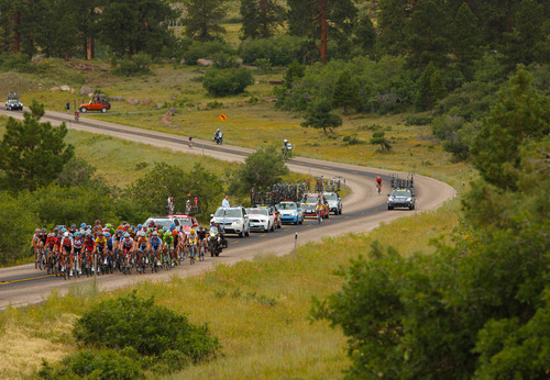 Trent Nelson  |  The Salt Lake Tribune
The peloton climbs Boulder Mountain during stage two of the Tour of Utah Wednesday August 7, 2013.